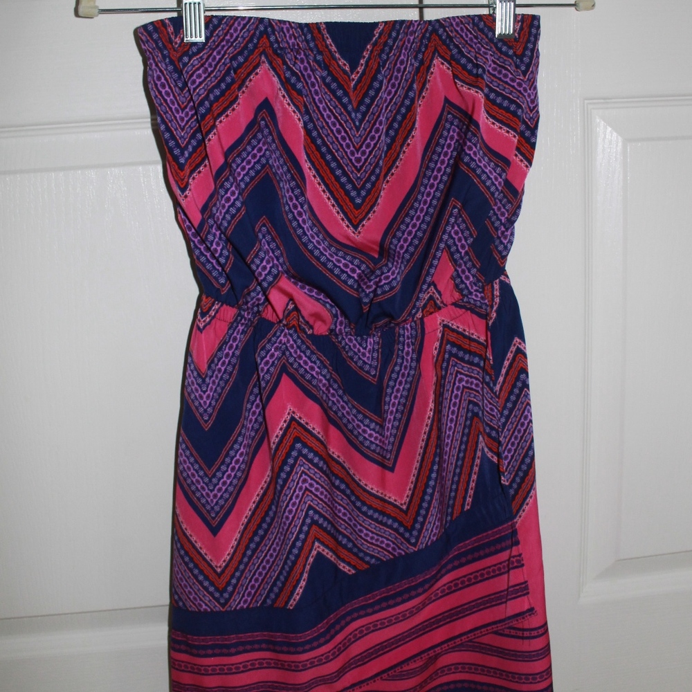 Express Chevron Pink & Purple Strapless Sun Dress